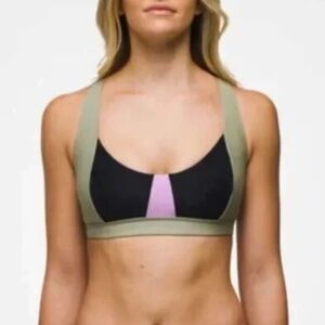 Prana NWT Tulum Bikini Top Black Color Block Sustainable Swimwear